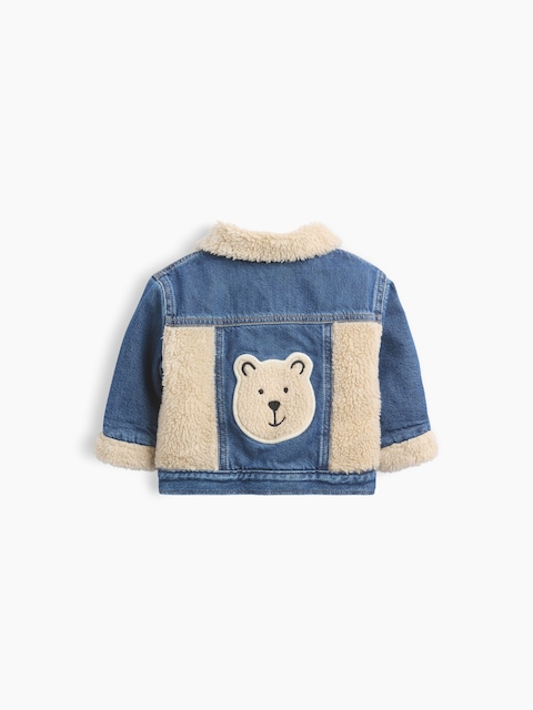 VESTE EN DENIM EMBLÉMATIQUE ET SHERPA À MOTIF D'OURSON POUR BÉBÉ