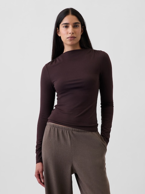 T-SHIRT MOULANT EN JERSEY RUCHÉ À COL ENTONNOIR