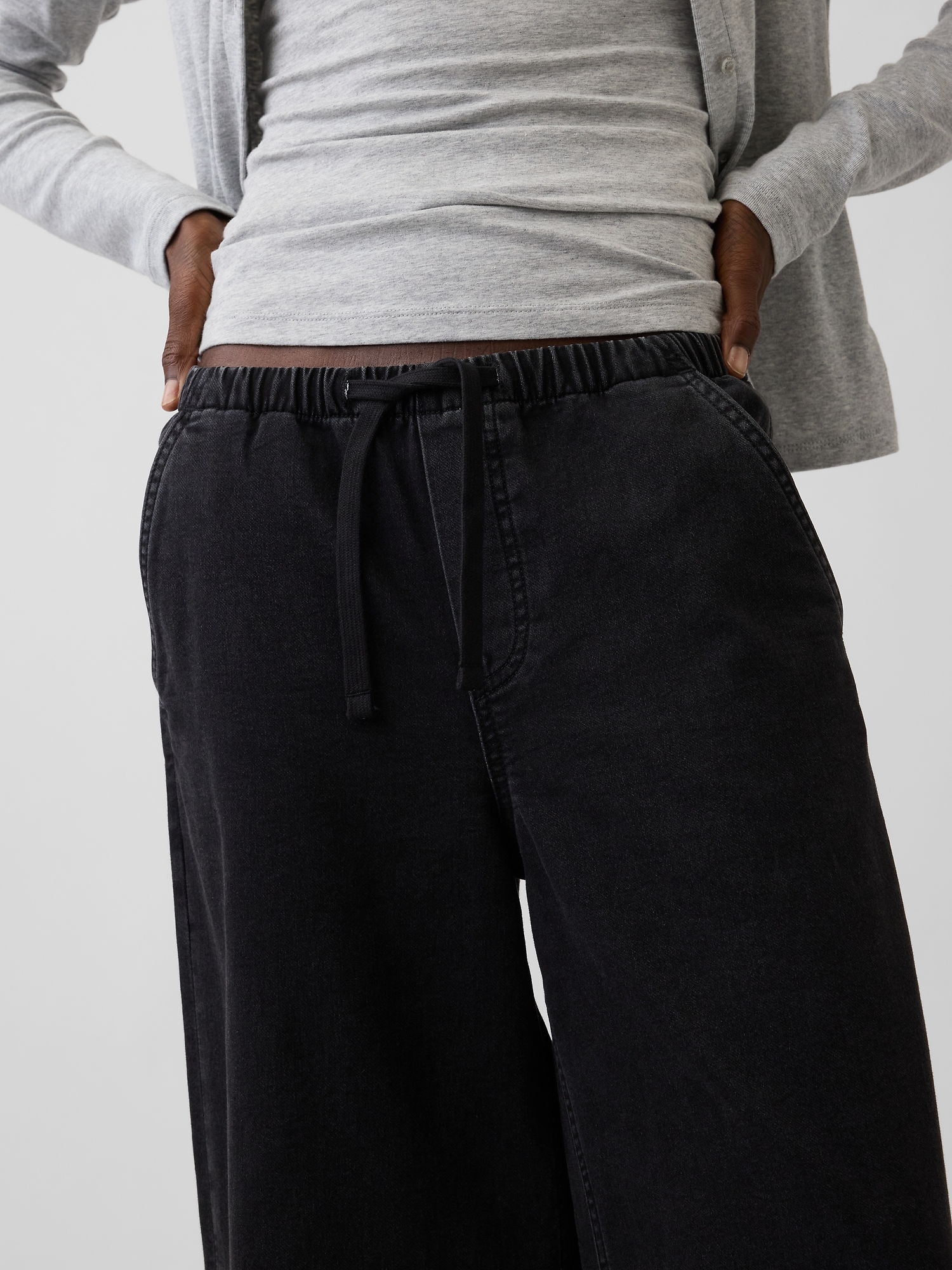 Mid Rise Knit Easy Baggy Jeans