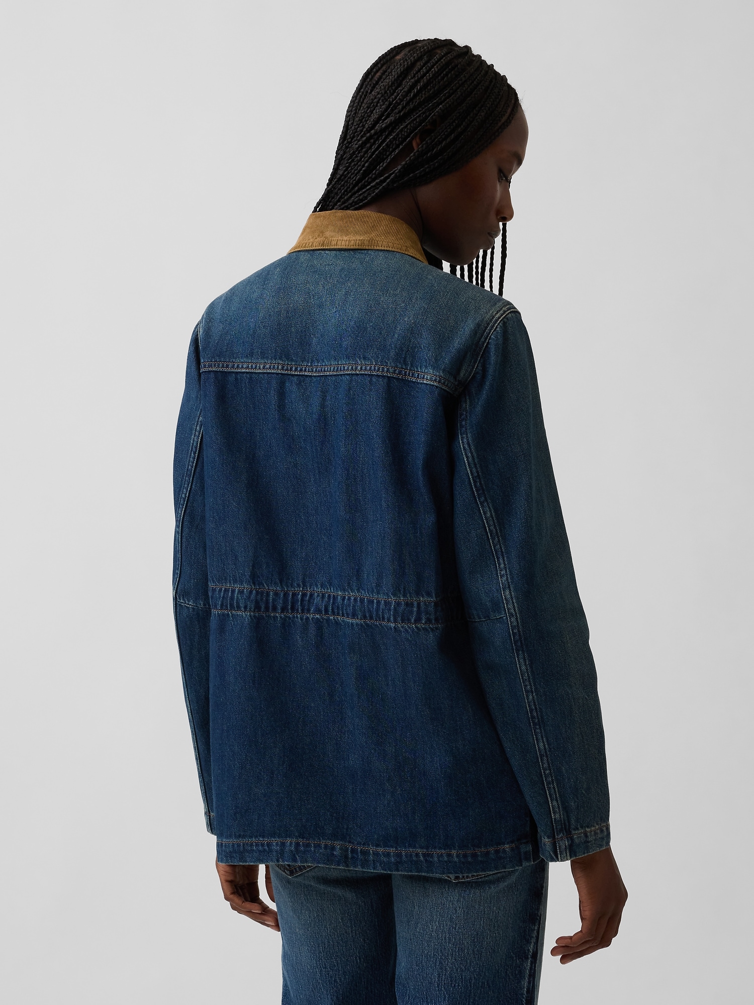 Cinched-Waist Denim Chore Jacket