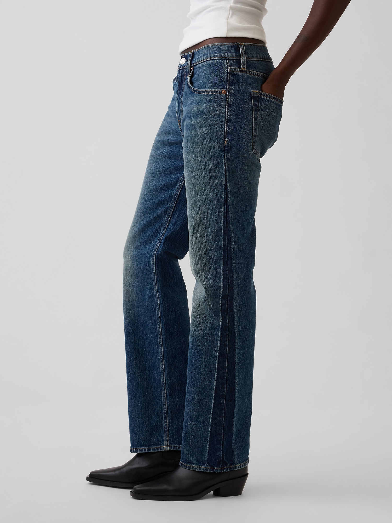 Mid Rise Relaxed Straight Jeans