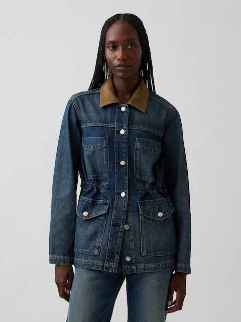 VESTE DE TRAVAIL EN DENIM À TAILLE CINTRÉE