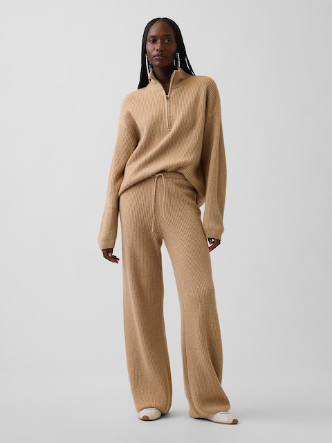 PANTALON AMPLE À MAILLES PERLÉES EFFET CACHEMIRE