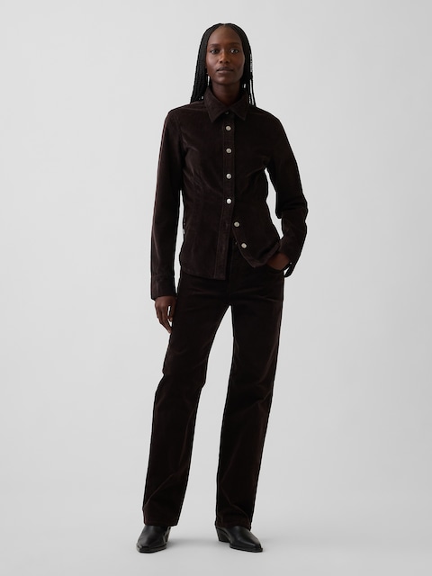 PANTALON DROIT DÉCONTRACTÉ À TAILLE MI-BASSE EN VELOURS CÔTELÉ