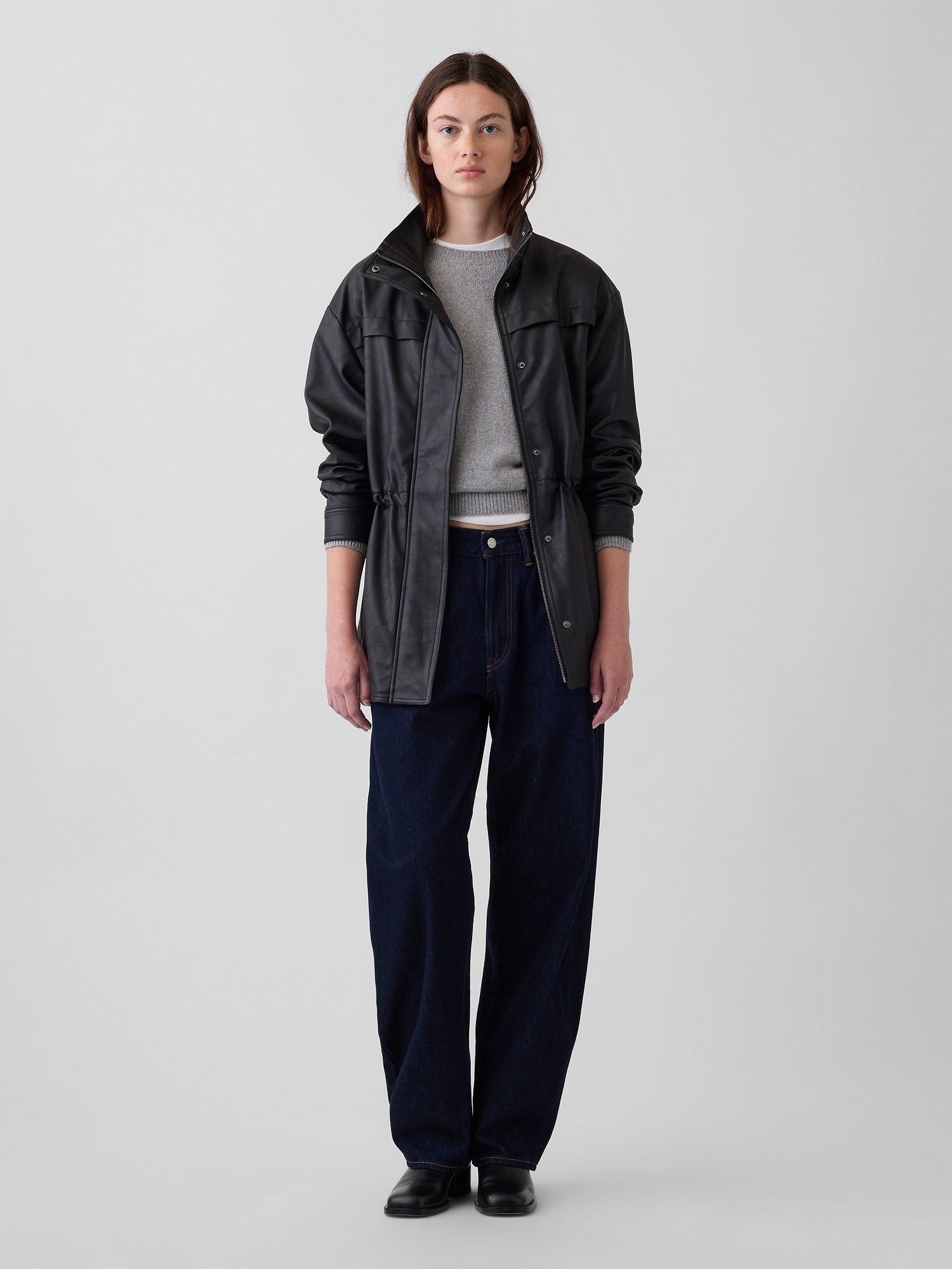 Cinched Vegan Leather Jacket