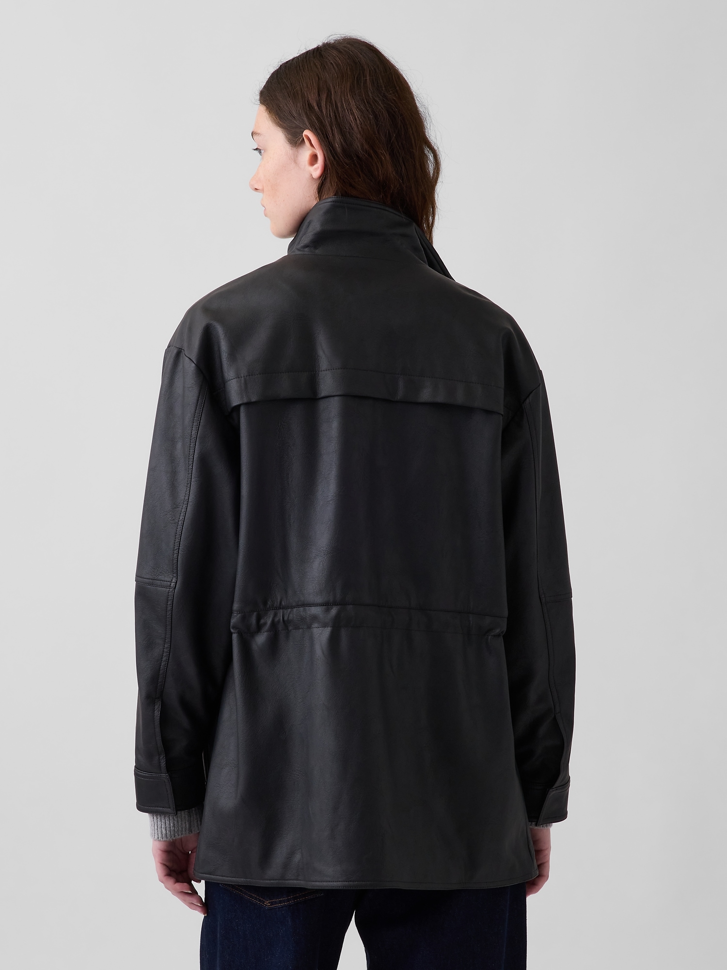 Cinched Vegan Leather Jacket