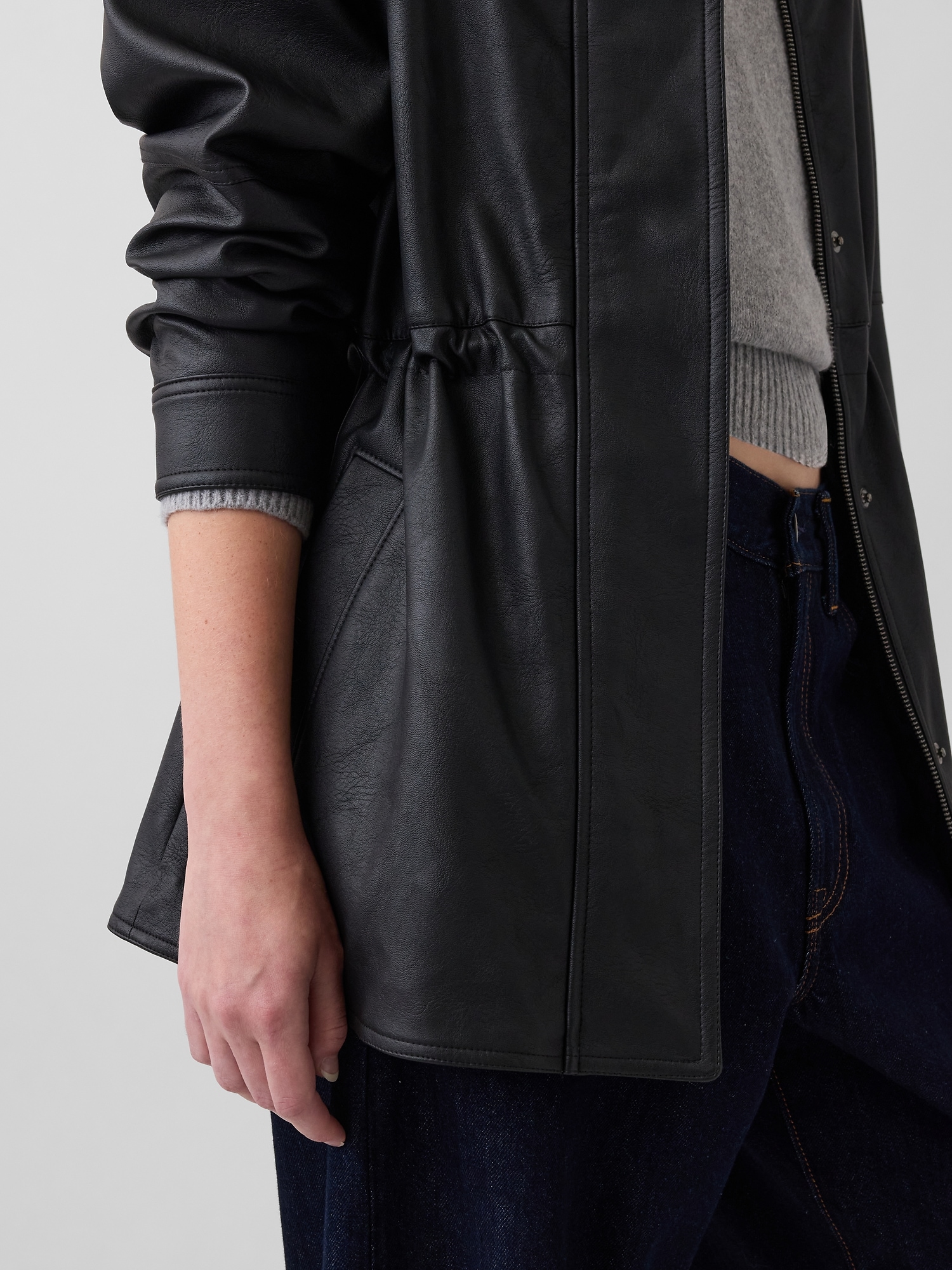 Cinched Vegan Leather Jacket