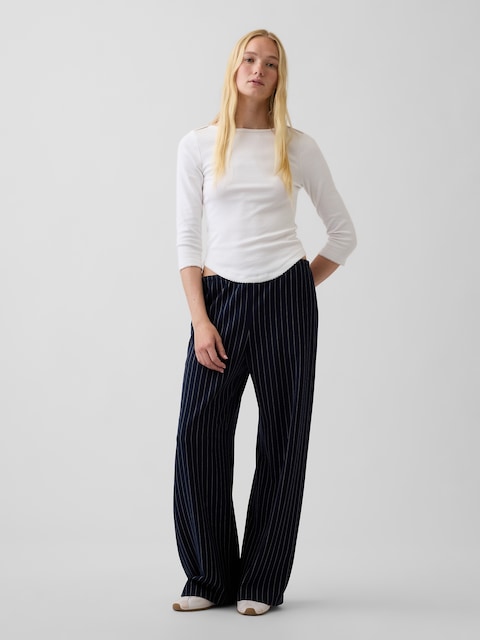 PANTALON CONFORT À JAMBE LARGE EN SERGÉ BROSSÉ