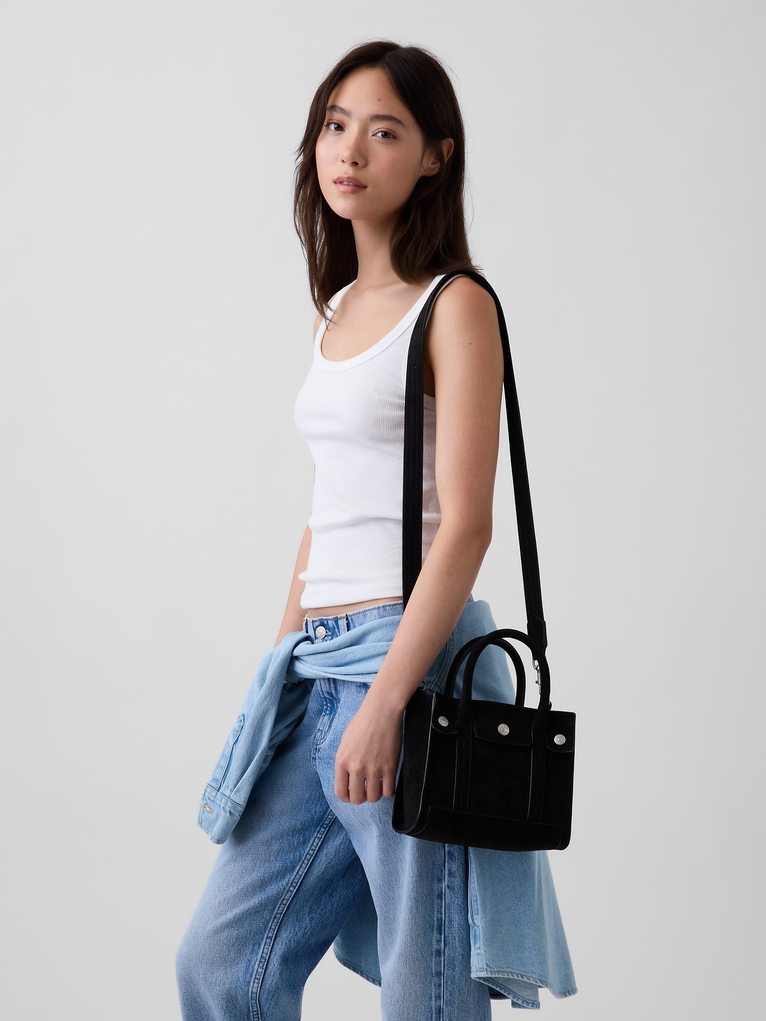 Mini Vegan Suede Five Pocket Tote