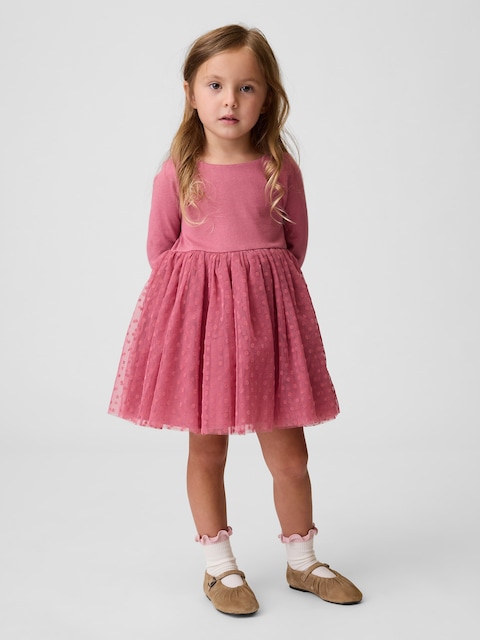 ROBE EN MATIÈRES MIXTES À JUPE EN TULLE POUR BÉBÉ ET TOUTE-PETITE