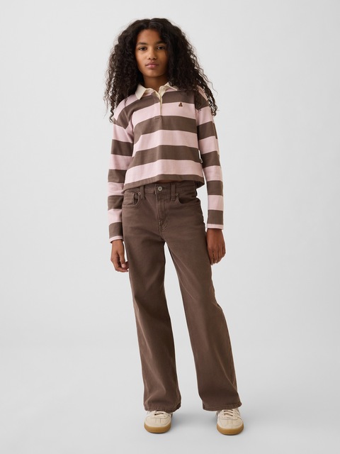 JEAN SPORTIF JAMBE LARGE À TAILLE BASSE À IMPRIMÉ DE BOUCLE SUR LES POCHES POUR ENFANT