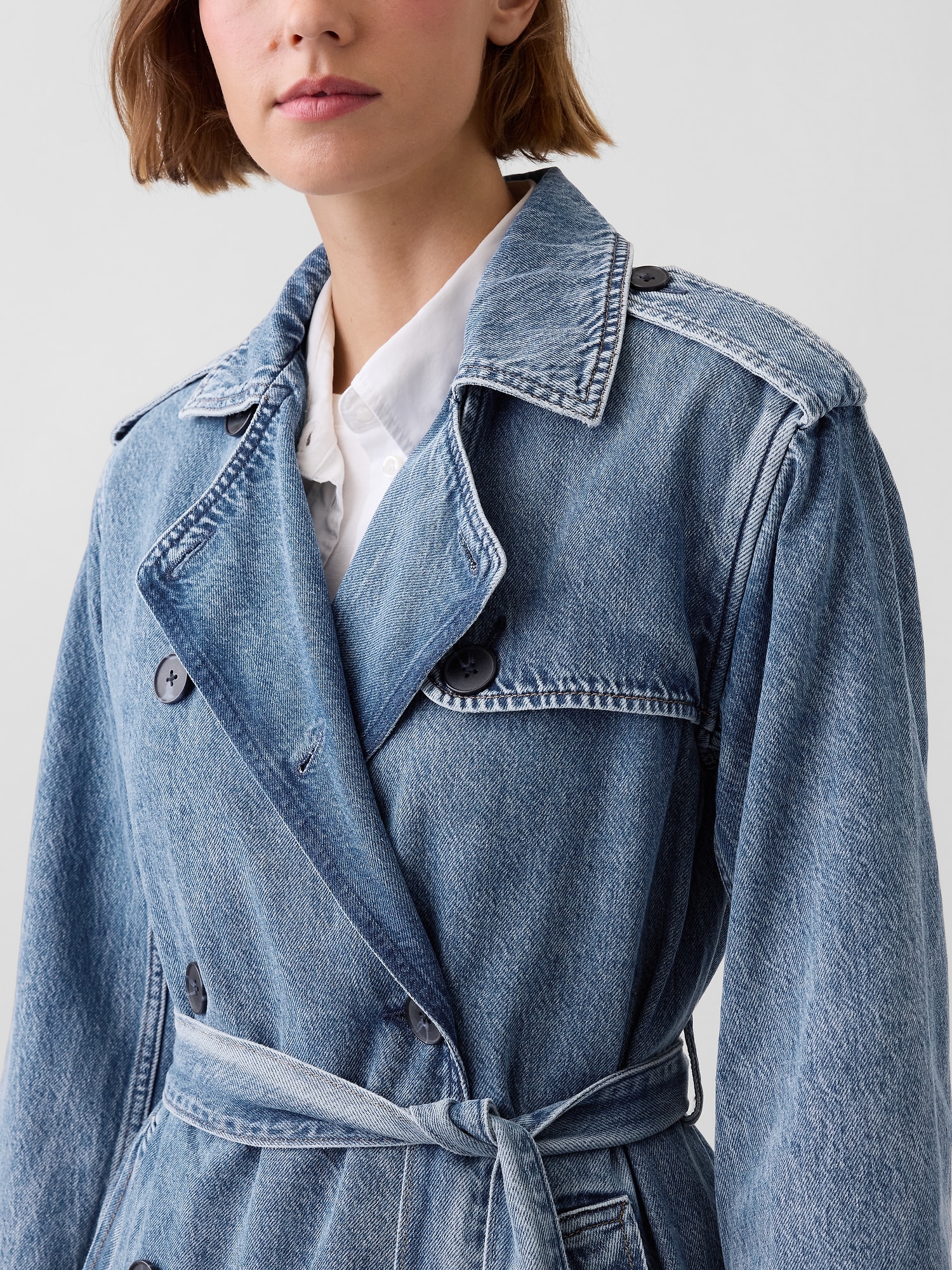 Longline Icon Denim Trench Jacket