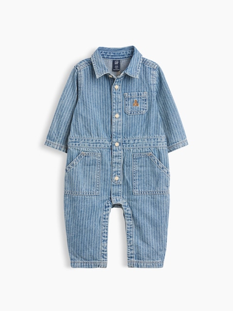 UNE-PIÈCE UTILITAIRE EN DENIM À RAYURES POUR BÉBÉ
