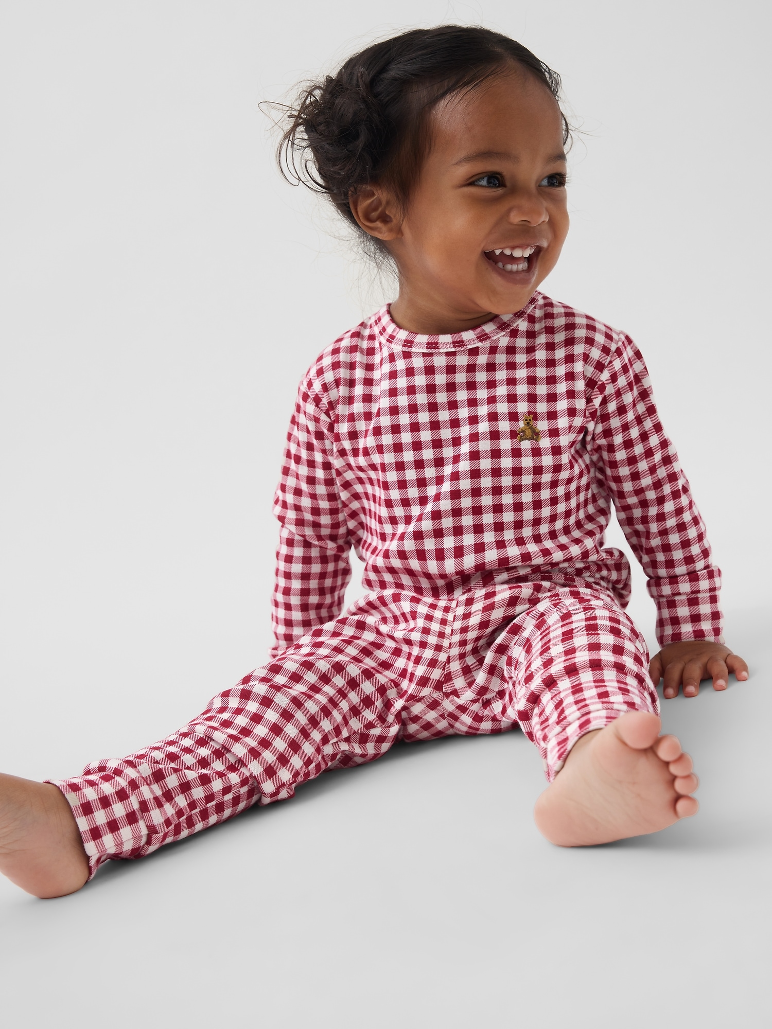 Pyjama en coton biologique brossé à motif guingan pour Enfant et Bébé