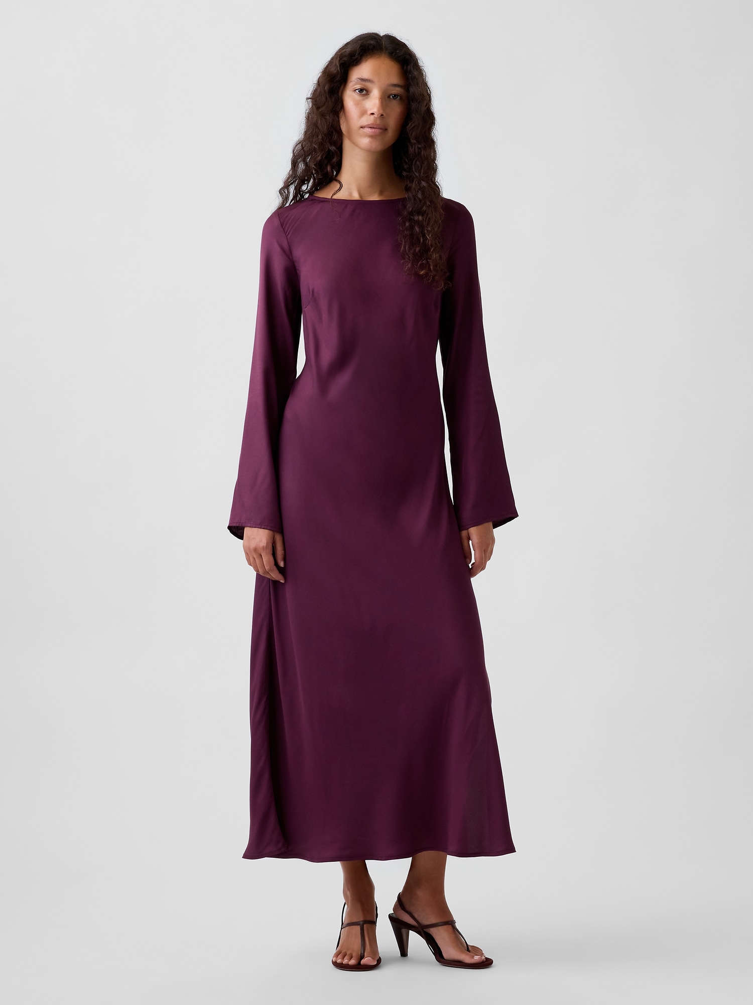 Bell-Sleeve Bias-Cut Maxi Dress