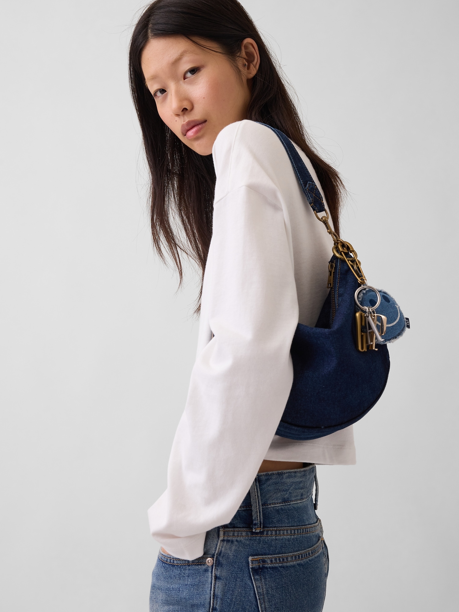 Small Denim Crescent Crossbody