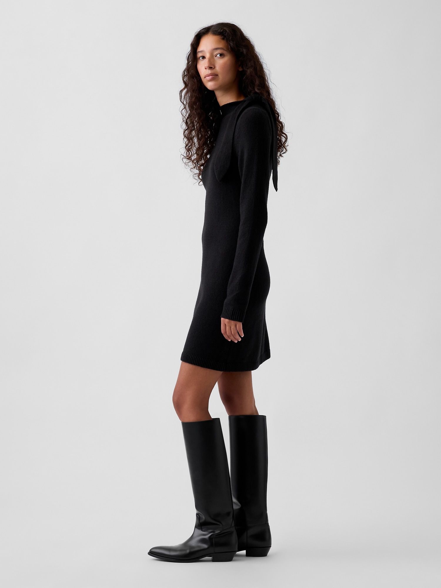 CashSoft Tie-Neck Sweater Mini Dress