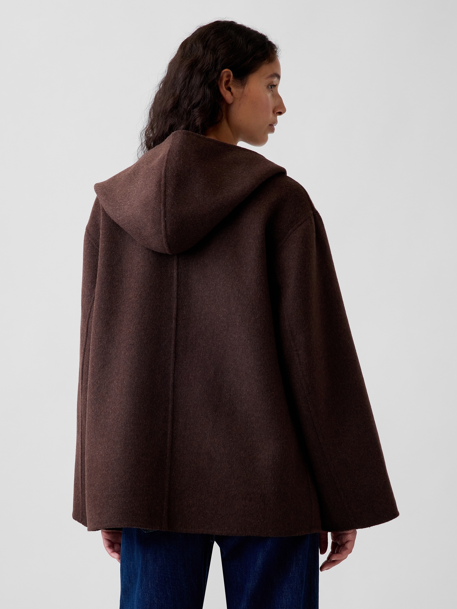 Wool-Blend Hooded Tie-Neck Coat