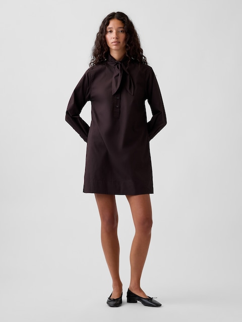 ROBE DROITE COURTE EN COTON BIOLOGIQUE À ENCOLURE NOUÉE