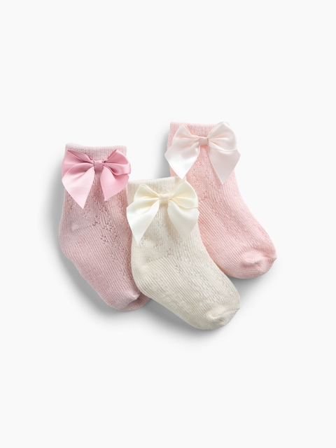CHAUSSETTES EN TRICOT POINTELLE À BOUCLE POUR BÉBÉ (PAQUET DE 3 PAIRES)