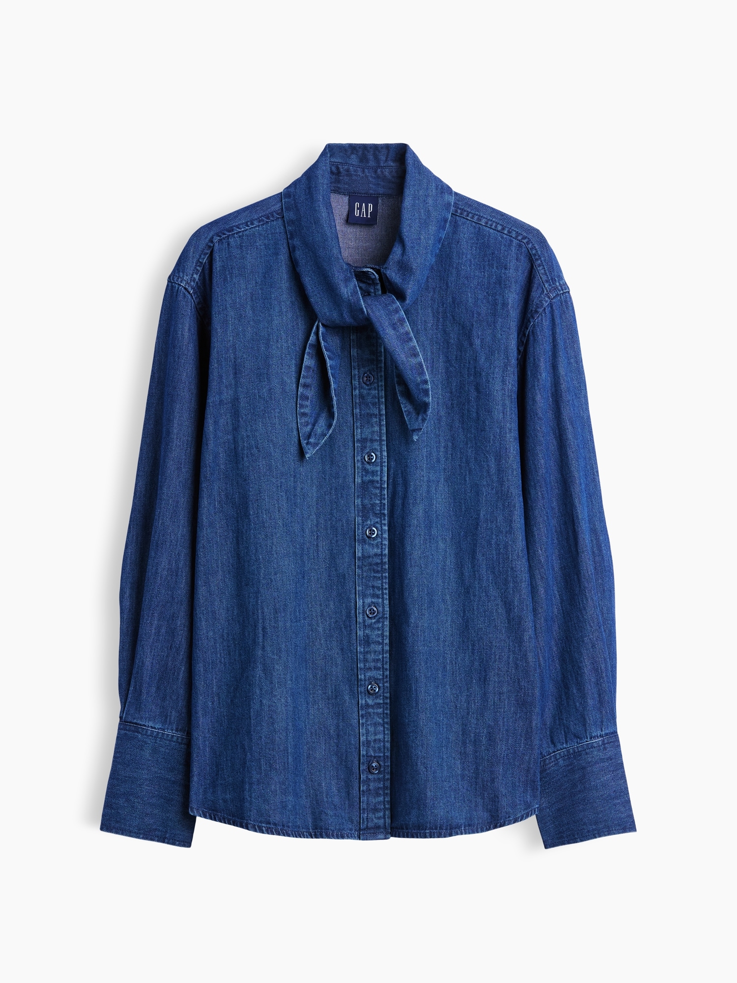 Denim Tie-Neck Big Shirt