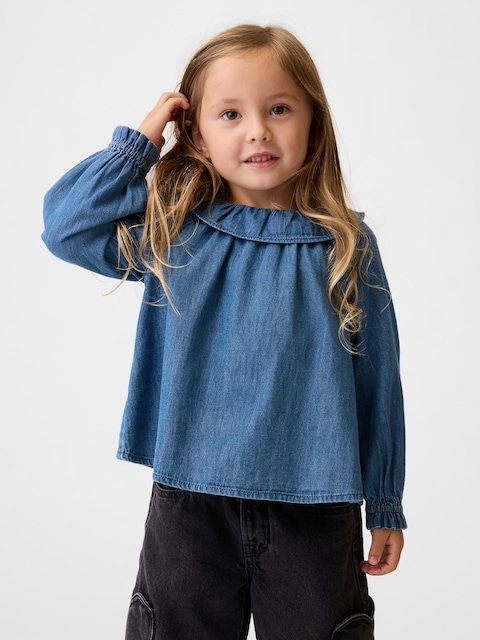 HAUT EN DENIM À COL À VOLANTS POUR BÉBÉ ET TOUT-PETIT