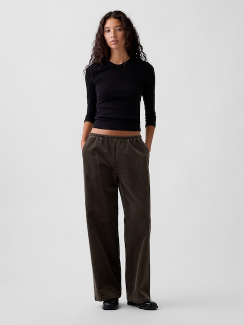 PANTALON CONFORT À JAMBE LARGE EN VELOURS CÔTELÉ