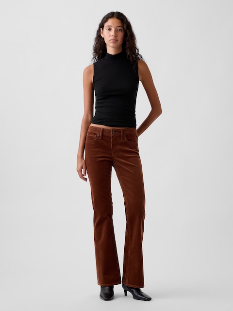 PANTALON ÉTROIT LÉGÈREMENT ÉVASÉ À TAILLE BASSE EN VELOURS CÔTELÉ