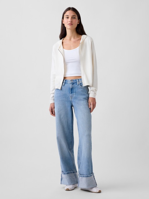 JEAN SPORTIF À JAMBE LARGE À REVERS À TAILLE HAUTE