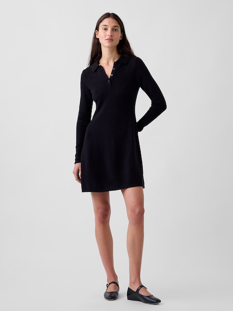 CashSoft Polo Sweater Mini Dress