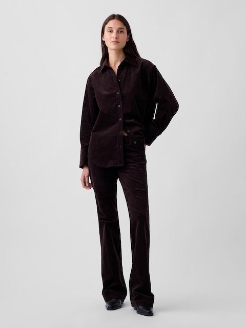 PANTALON DÉCONTRACTÉ ÉVASÉ EN VELOURS CÔTELÉ À TAILLE MI-BASSE