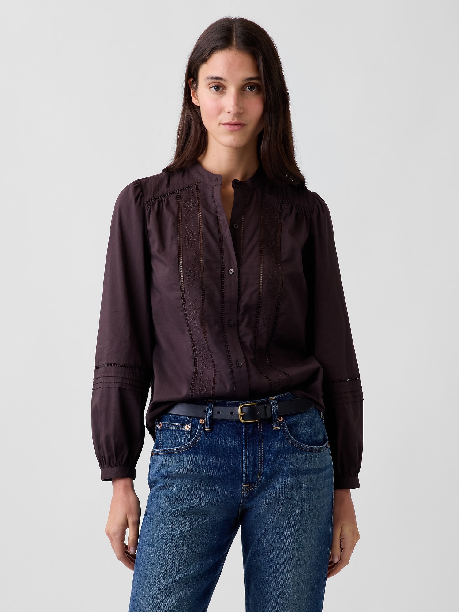 Embroidered Pintuck Top