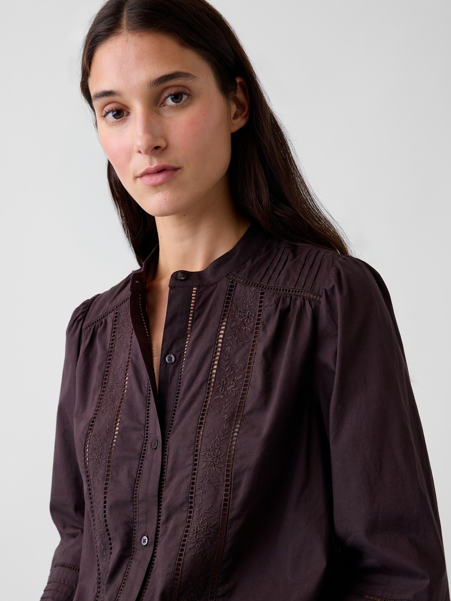 Embroidered Pintuck Top