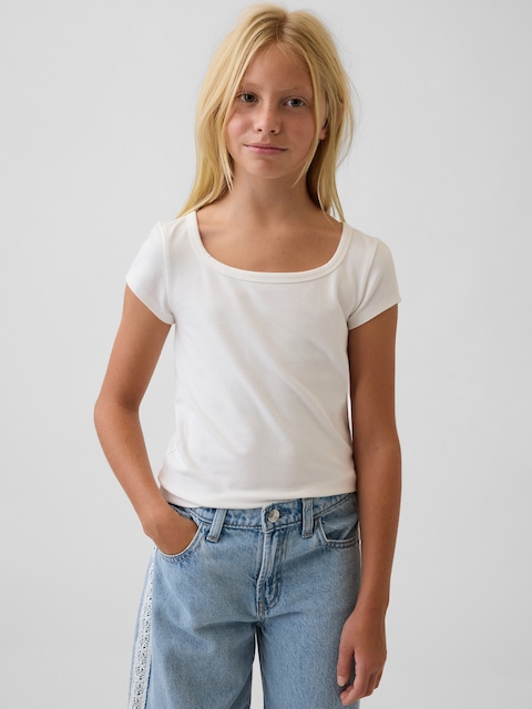 T-SHIRT MOULANT À ENCOLURE CARRÉE EN JERSEY POUR ENFANT