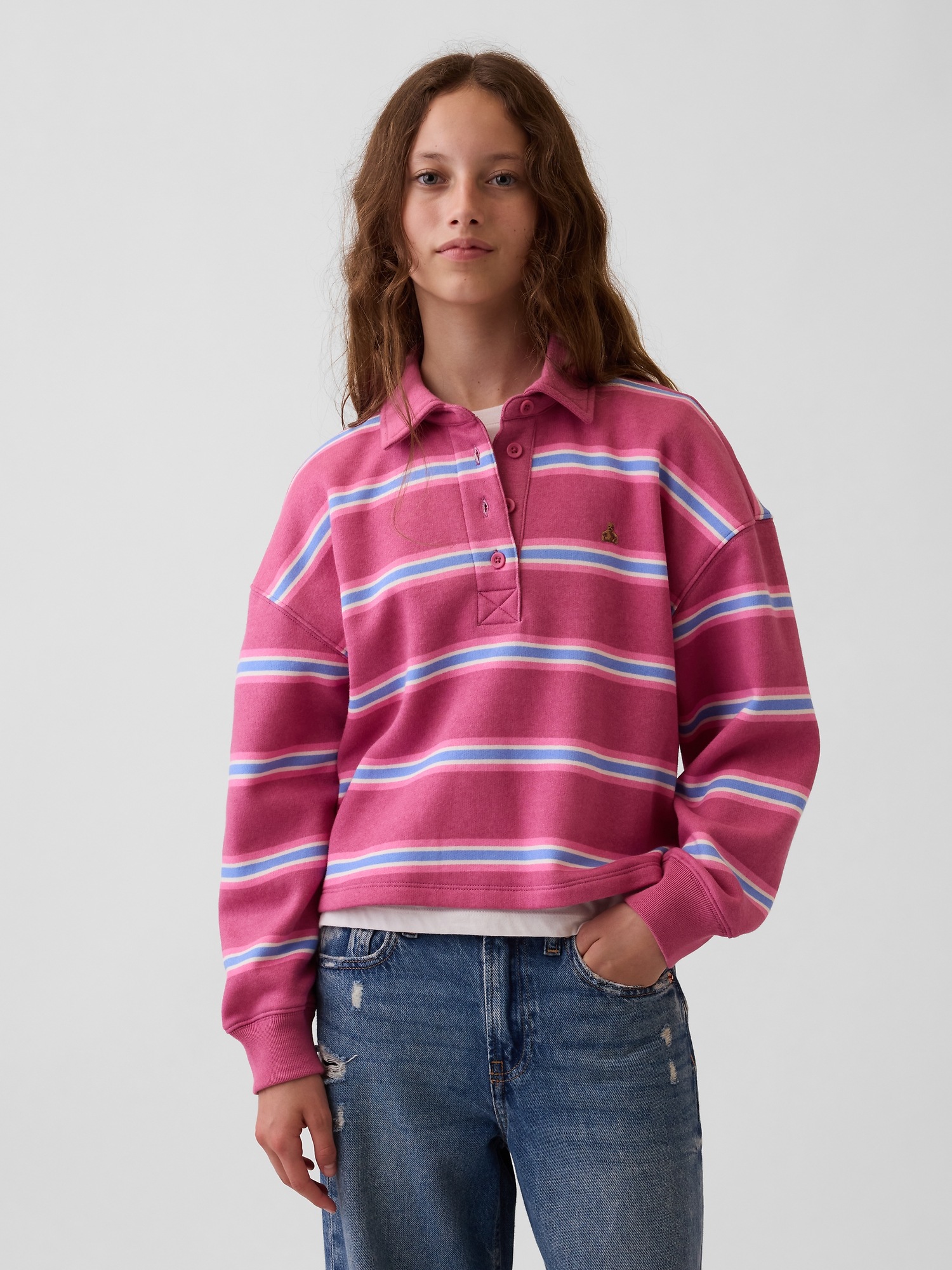 Kids Oversized Boxy Polo Shirt Sweatshirt