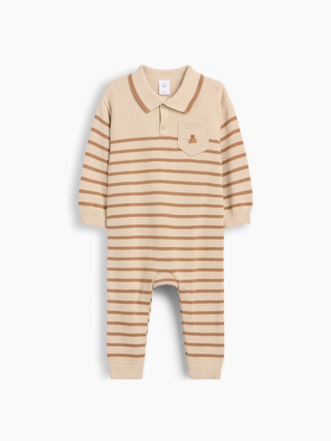 UNE-PIÈCE EN TRICOT À COL POLO ET À RAYURES POUR BÉBÉ