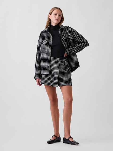 Wool-Blend Plaid Belted Mini Skort
