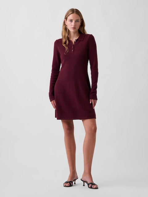 CashSoft Polo Sweater Mini Dress
