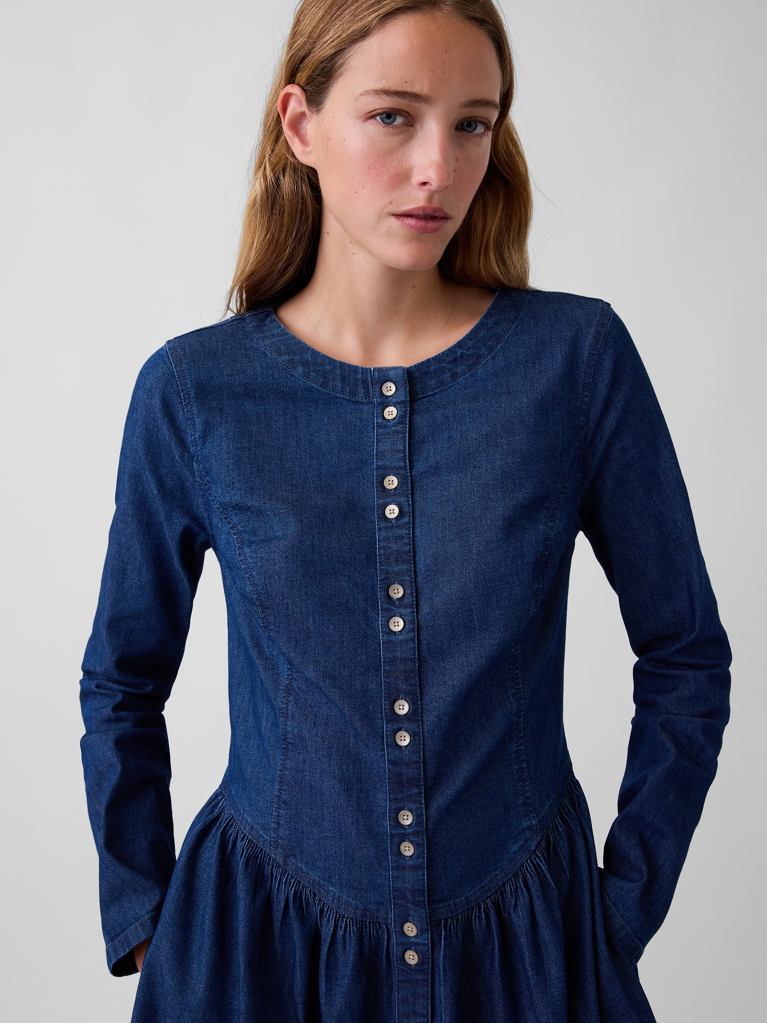 Denim Drop-Waist Mini Dress