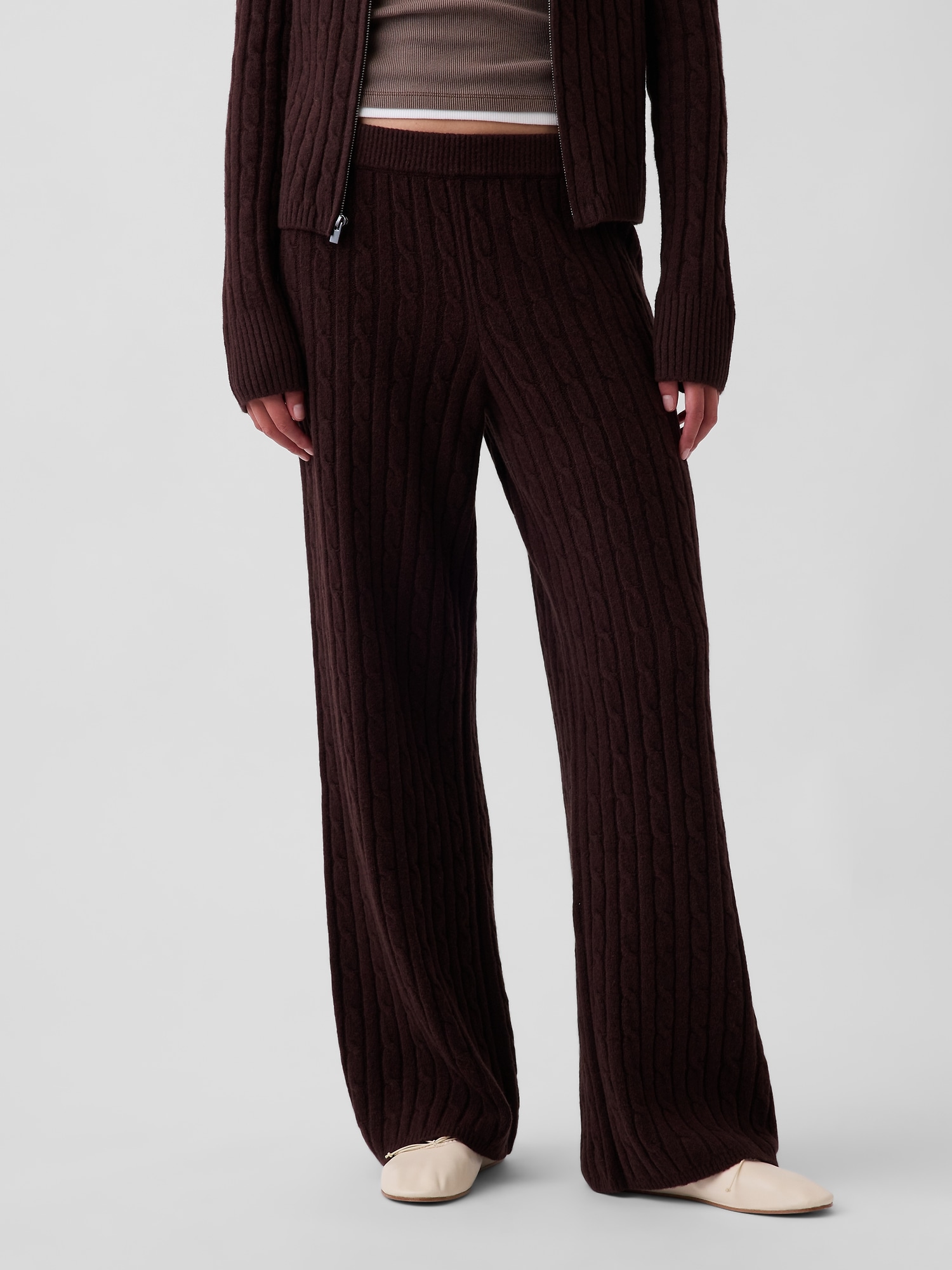 CashSoft Cable-Knit Sweater Pants