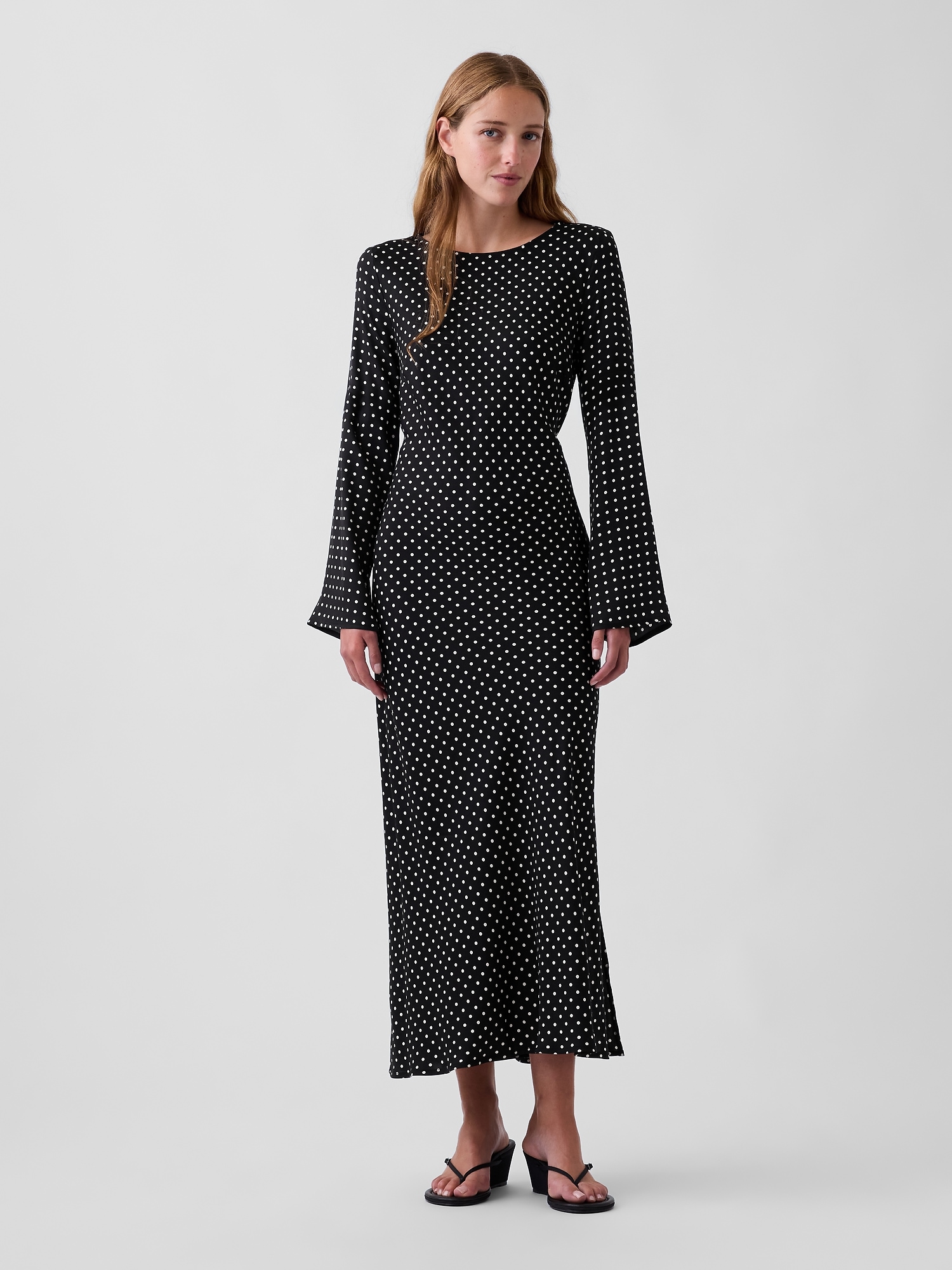 Bell-Sleeve Bias-Cut Maxi Dress