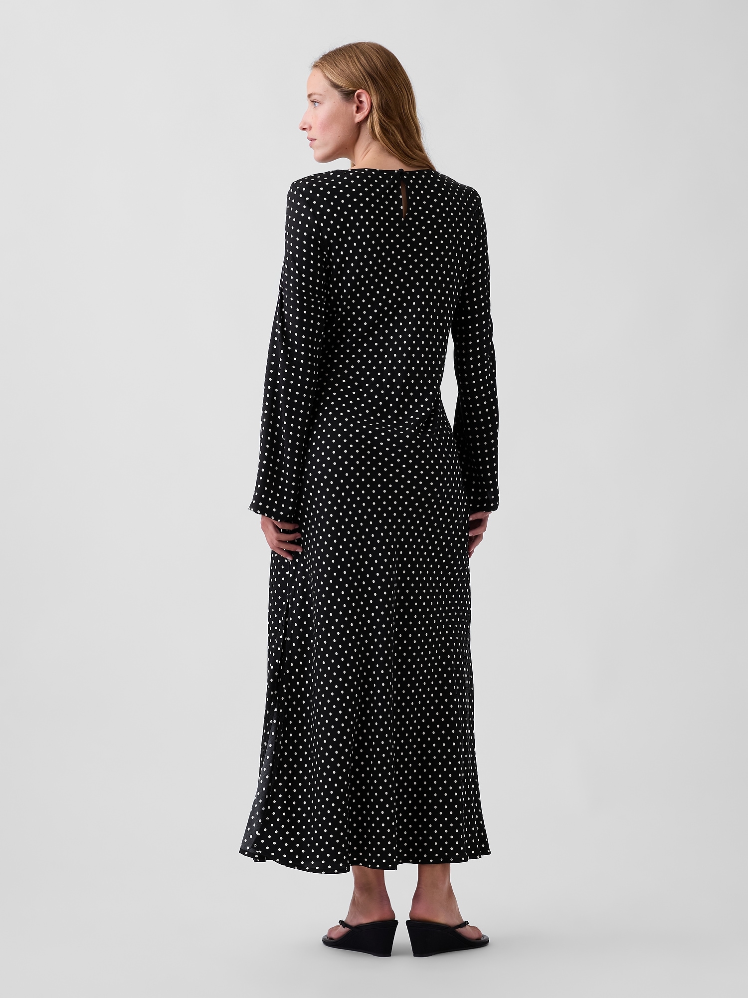 Bell-Sleeve Bias-Cut Maxi Dress