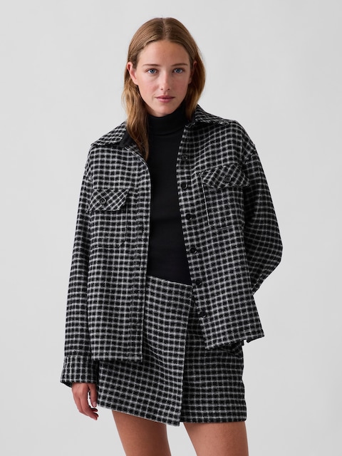 VESTE-CHEMISE EN MÉLANGE DE LAINE À CARREAUX - Veste