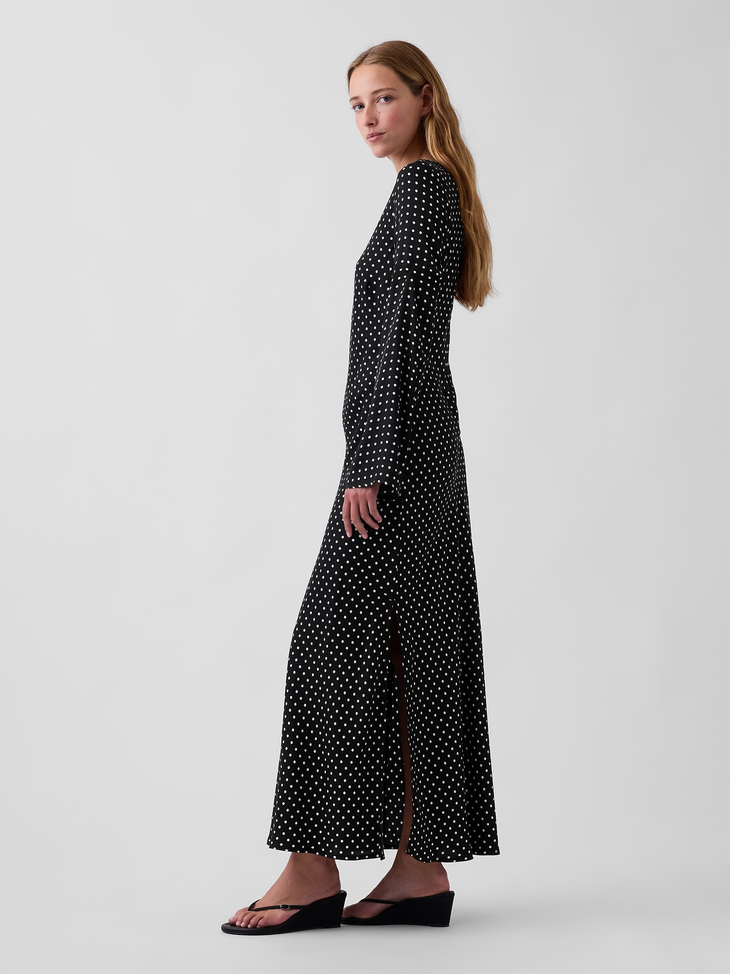 Bell-Sleeve Bias-Cut Maxi Dress