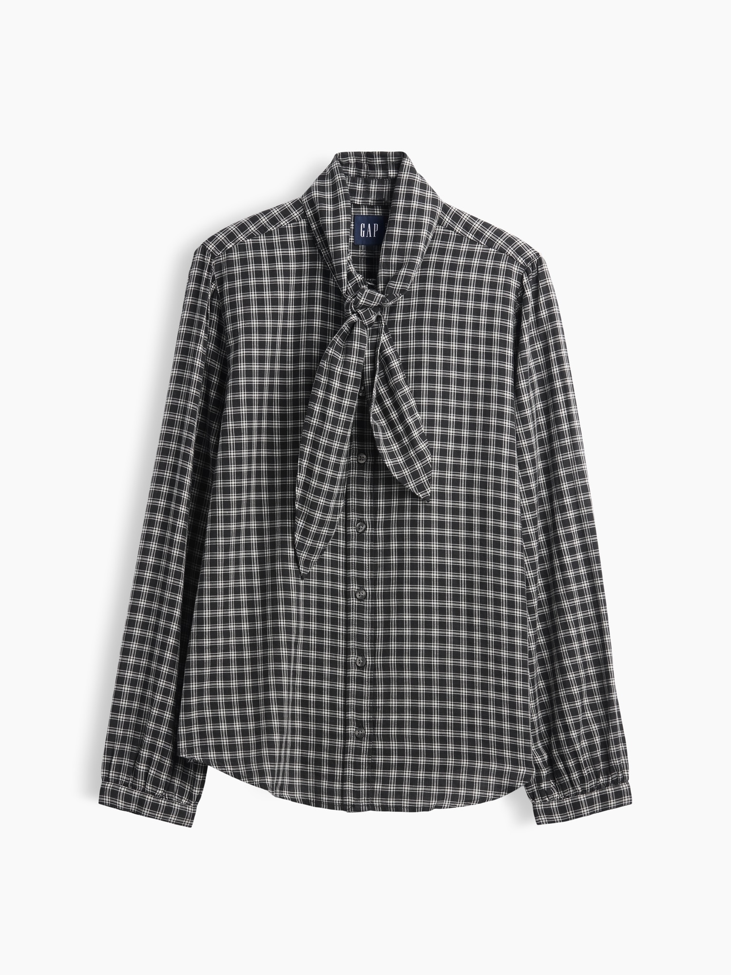 Plaid Tie-Neck Shirt