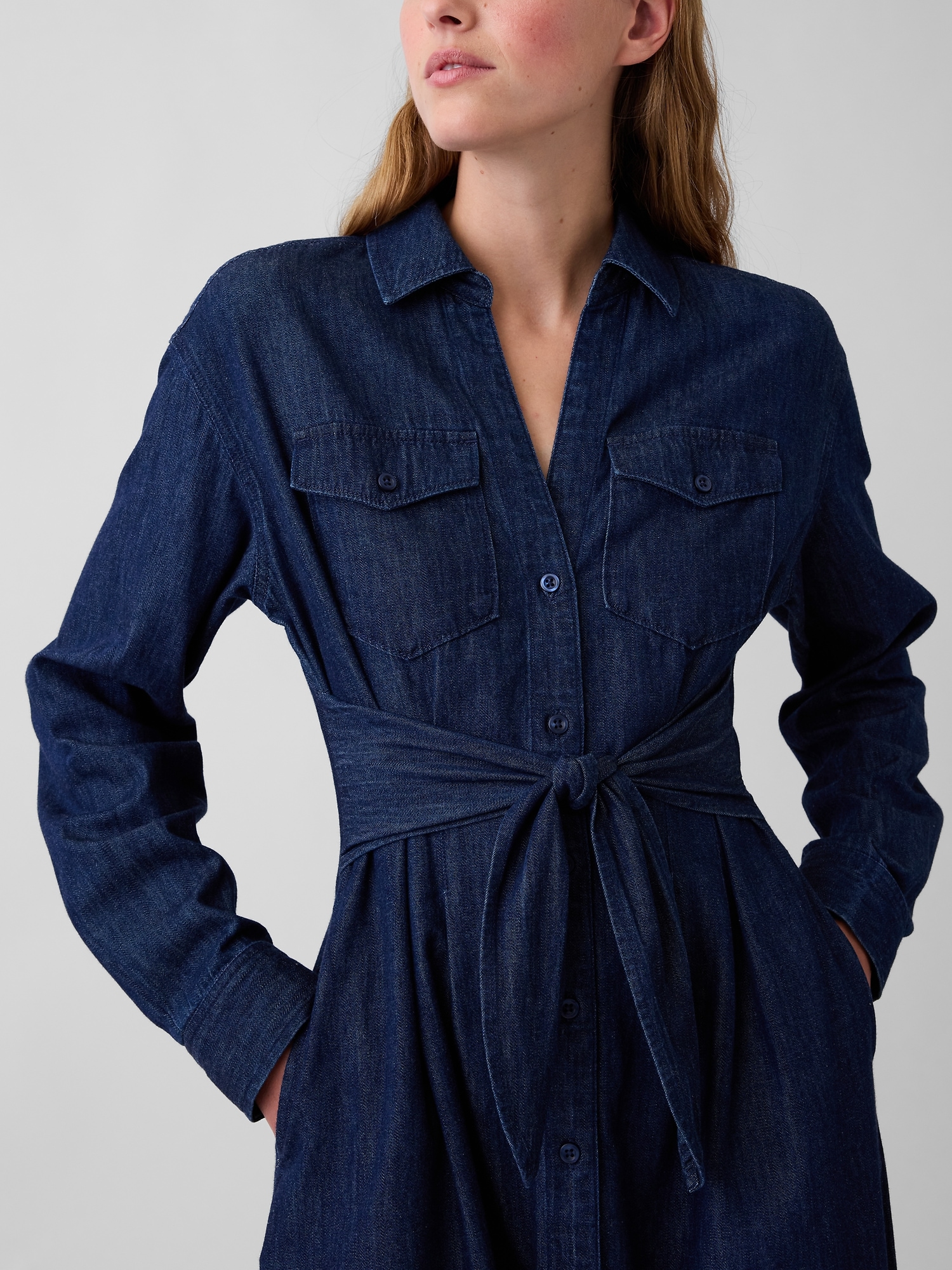 Denim Tie-Waist Maxi Shirtdress