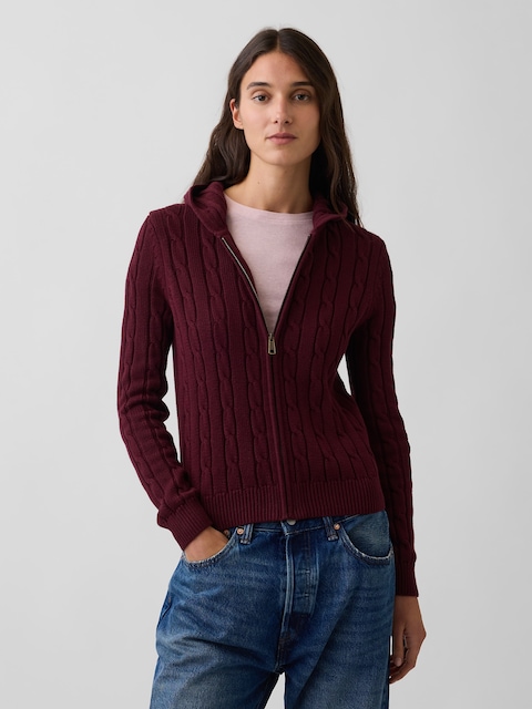 CARDIGAN À GLISSIÈRE EN TRICOT TORSADÉ 100 % COTON