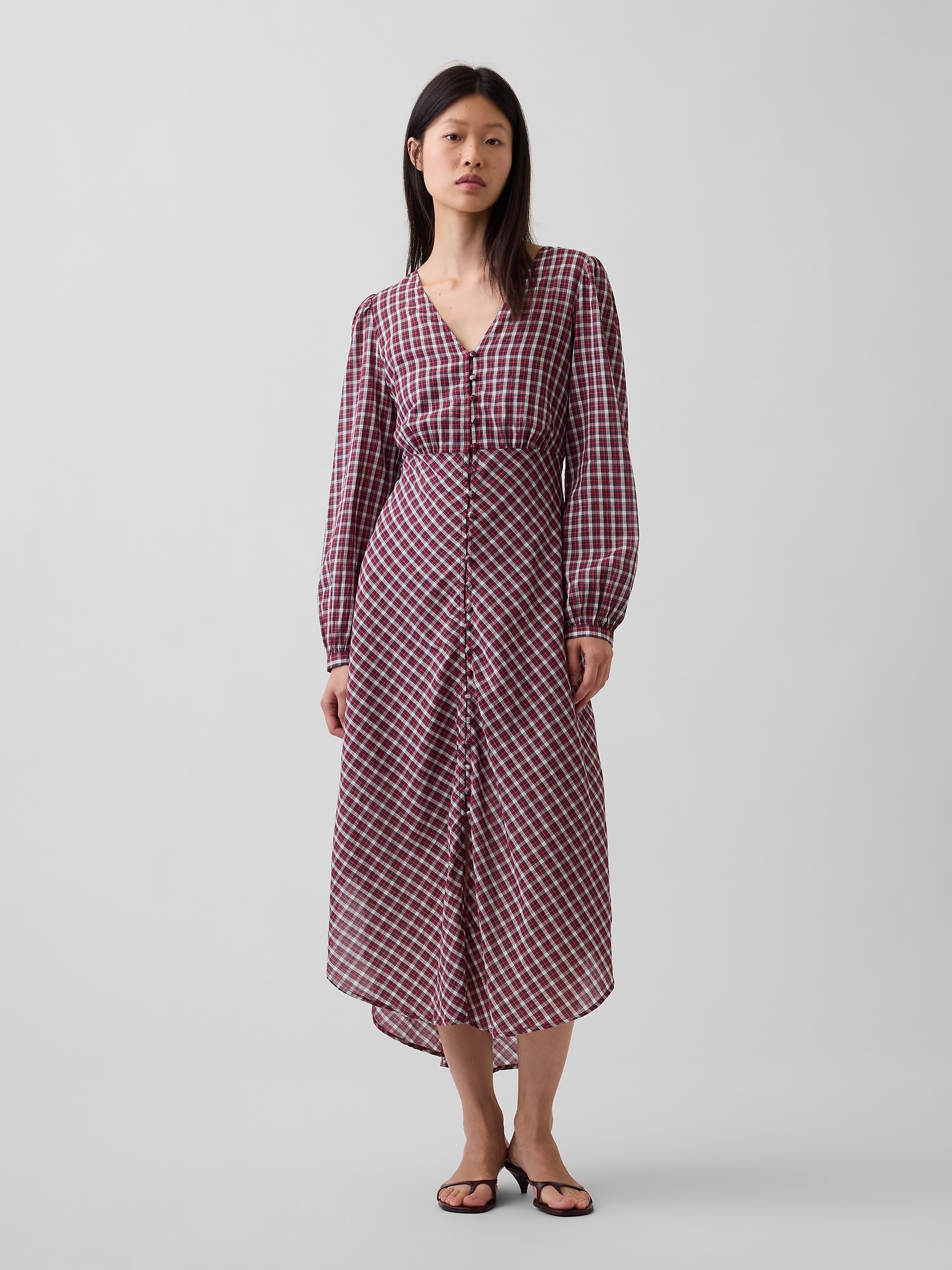 Voile Plaid Empire-Waist Maxi Dress