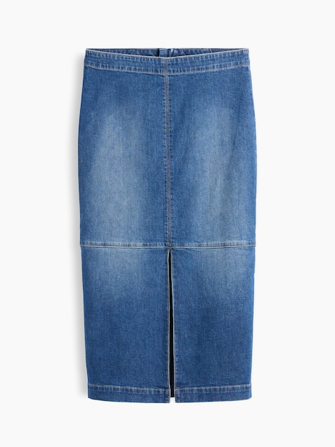 Denim Seamed Midi Pencil Skirt