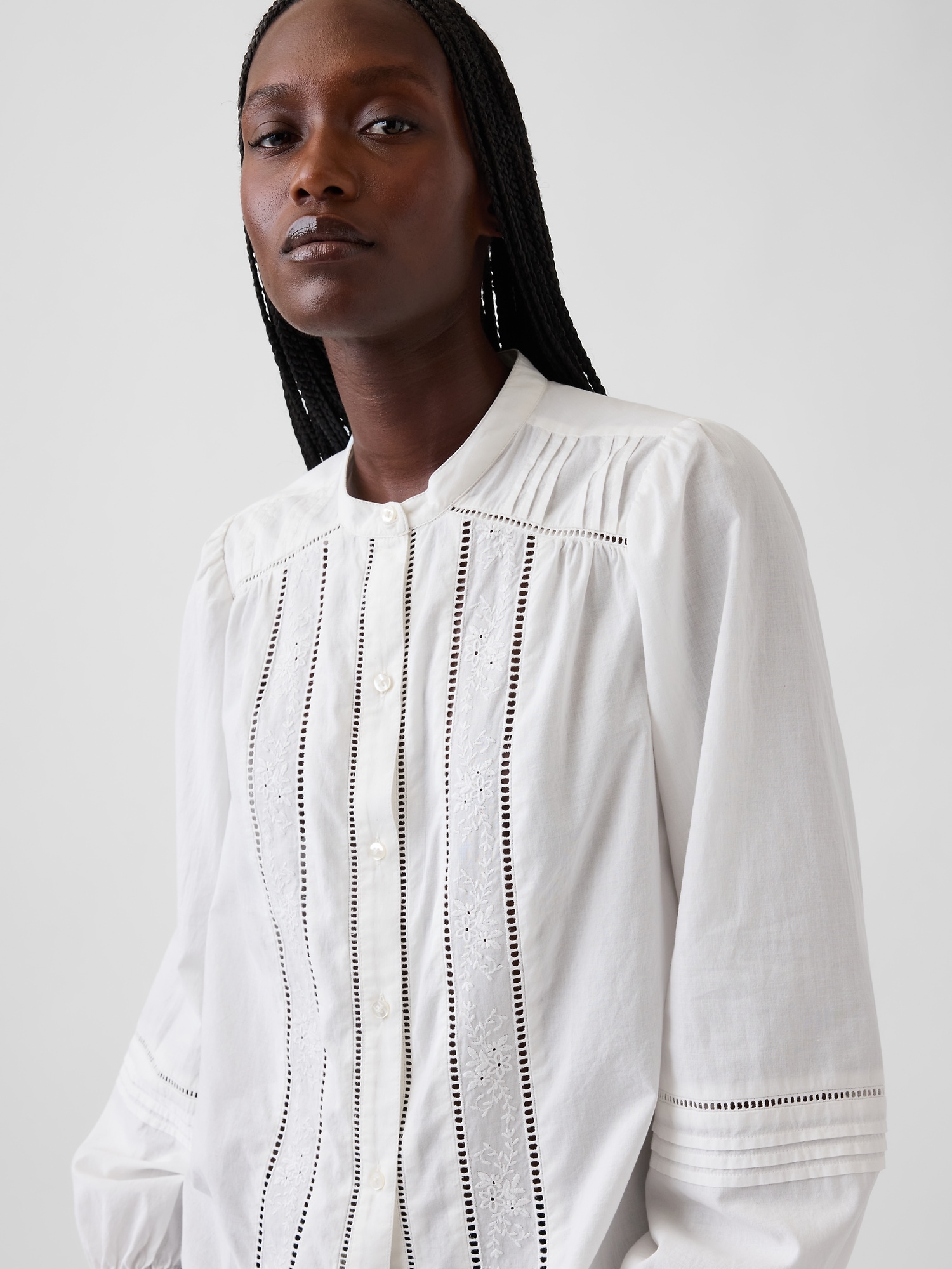 Embroidered Pintuck Top